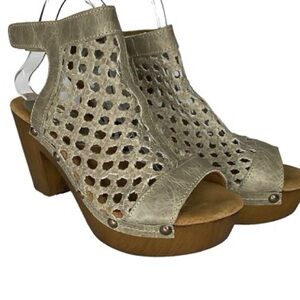 Sbicca Leather Woven Kingsley Platform Sandals Womens 41 US 10 Ice Tan Boho